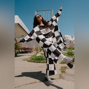 Dressed in LALA Black and White Checkered Wide Leg Playsuit XL NWT